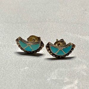 Sterling Silver Turquoise Inlay Crescent Studs